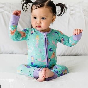 Little Sleepies Mermaid Magic Bamboo Girls Size 6-12 Months Aqua Blue Onsie PJs